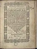The Image of Irelande: title page showing the inscription of donation.