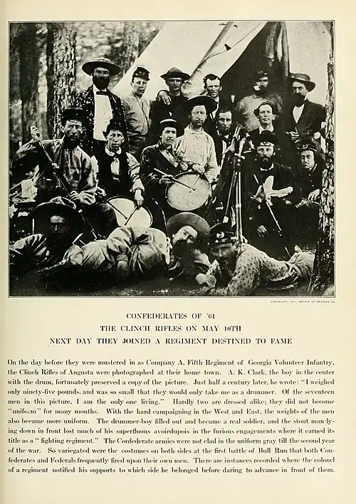 Drummer A.K. Clark [center with drum] "Clinch Rifles" Georgia May 1861
