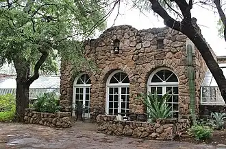The Smith Building and greenhouses.