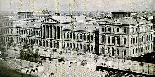 The old building of the University of Bucharest, designed by Alexandru Orăscu and decorated with sculptures by Karl Storck, 1857–1864, bombarded in April or May 1944 during WW2 and partially destroyed, partially rebuilt during the late 1960s[85]