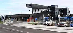 Station footbridge, building, concourse and entrance to Platform 1, June 2012