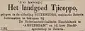 Advertisement by which Couperus tried to sell the estate Tjicoppo