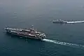 USS&nbsp;John C. Stennis and RSS Stalwart underway on 30 January 2012.