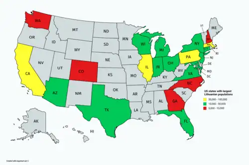 US states with largest Lithuanian populations[12]