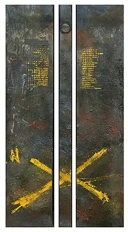 One of the commemorative works by Jeannette Unite on the Marikana massacre that took place in South Africa on 16 August 2012
