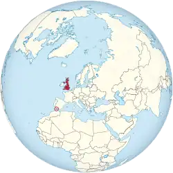 Map indicating locations of Gibraltar and United Kingdom