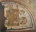 Fresco in the Catacomb of Domitilla in which Saint Petronilla is shown leading the deceased Veneranda to paradise).