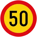 Alternative Vienna Convention sign with an amber background used in few countries, such as Sweden, Finland and Iceland