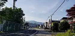 View of highest point of mountain from neighboring town of Fukushima, Hokkaido.