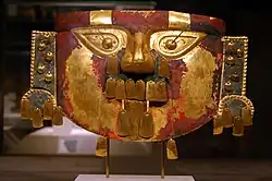 Sican headdress mask; 10th-11th century; gold, silver & paint; height: 29.2&nbsp;cm (111⁄2 in.); Metropolitan Museum of Art