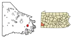 Location of Bentleyville in Washington County, Pennsylvania.