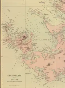 Old map of Weddell Island featuring Chatham Harbour