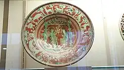 A fine Werra ware slip-decorated dish dated 1590. (Germany)