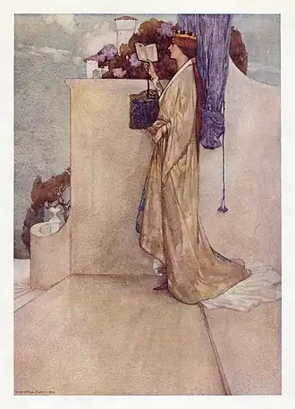 Enter Princess, reading.