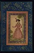 Woman in a European hat holding a flower, fol. 18b from the Walters Ms. W.668. Shaykh Abbasi?