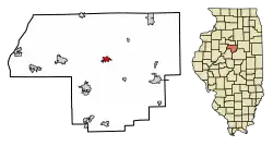 Location of Roanoke in Woodford County, Illinois.