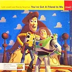 A 3D render of a small-size man in a cowboy costume and a small-size man in an astronaut costume holding each other