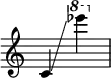 
{
    \override Score.SpacingSpanner.strict-note-spacing = ##t
    \set Score.proportionalNotationDuration = #(ly:make-moment 1/8)
    \override Score.TimeSignature #'stencil = ##f
    \relative c' {
        \time 2/4
        \ottava #0 c4 \glissando \ottava #1 es'''
    }
}
