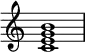  {
\override Score.TimeSignature #'stencil = ##f
\relative c' { 
  \clef treble \time 4/4
  <c e g b>1
} }
