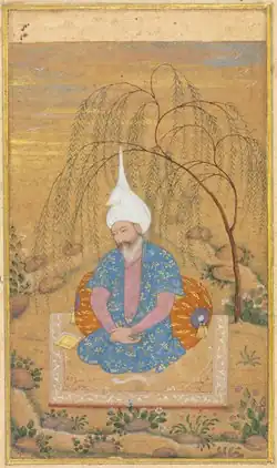 Painting of Tahmasp at an old age, seated on a carpet