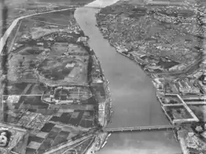 Aerial balloon photograph showing the Egyptian Museum and surrounding Cairo cityscape from 1904